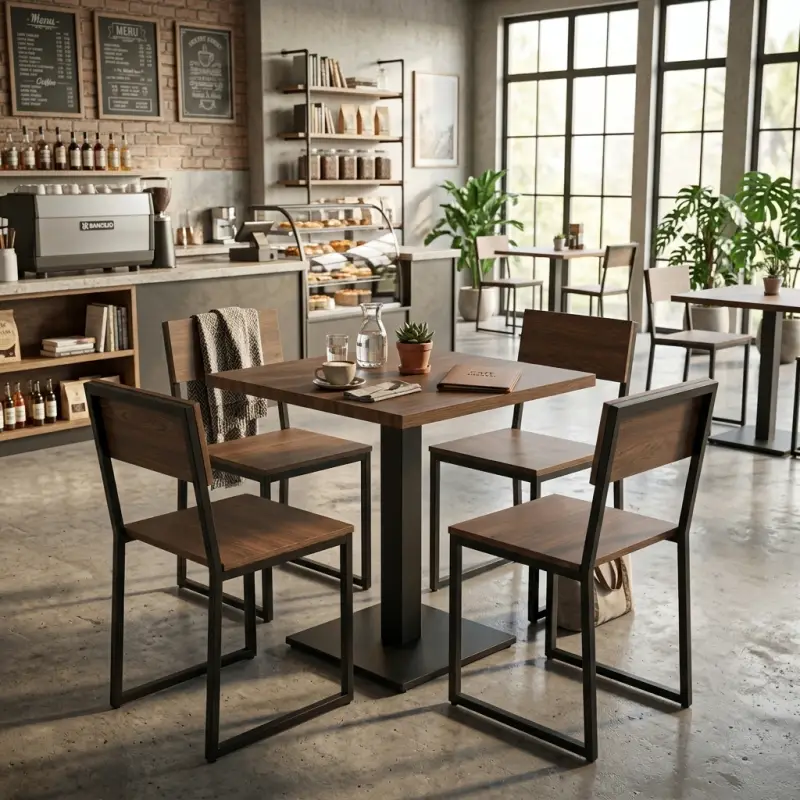 Set Meja Kursi Cafe Industrial Kayu Besi 1 Meja 4 Kursi [3]