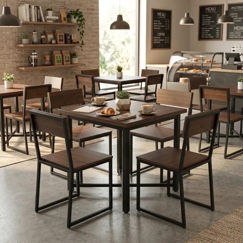 Set Meja Kursi Cafe Industrial Rangka Besi Top Kayu [3]