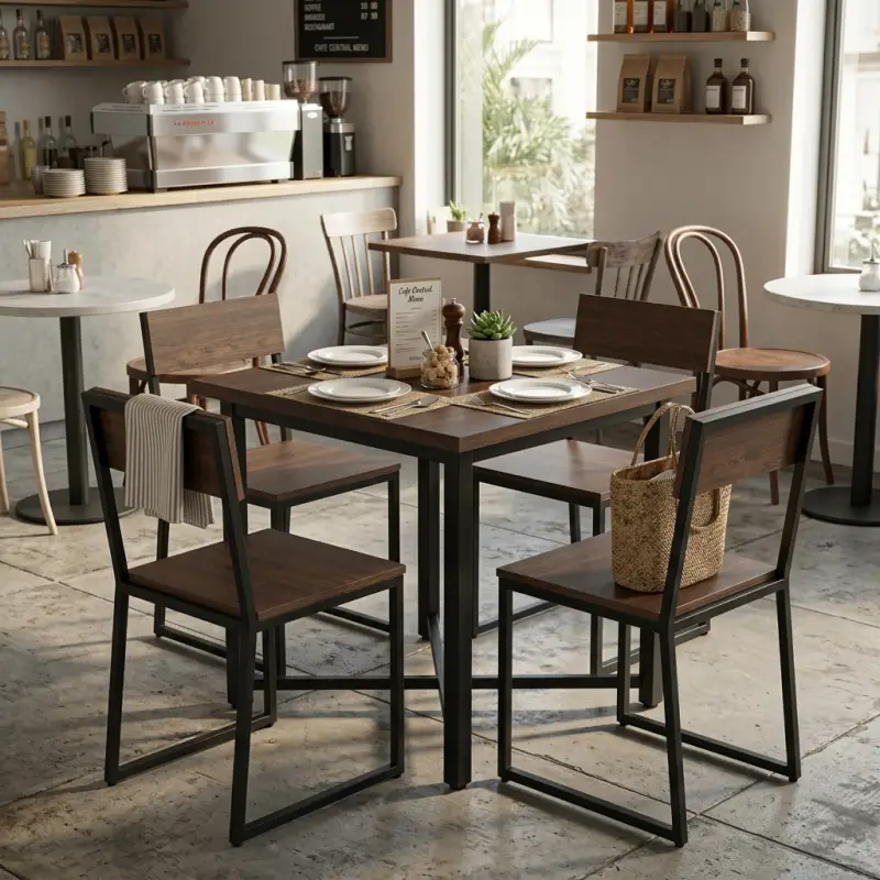 Set Meja Kursi Cafe Industrial Rangka Besi Top Kayu [4]