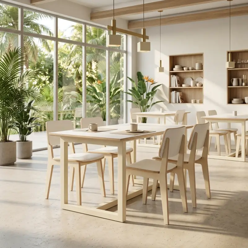 Set Meja Makan Cafe Plywood Finishing Doff [2]