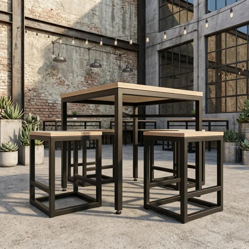 Set Meja Makan Cafe Rangka Besi Hollow Dudukan Plywood [4]