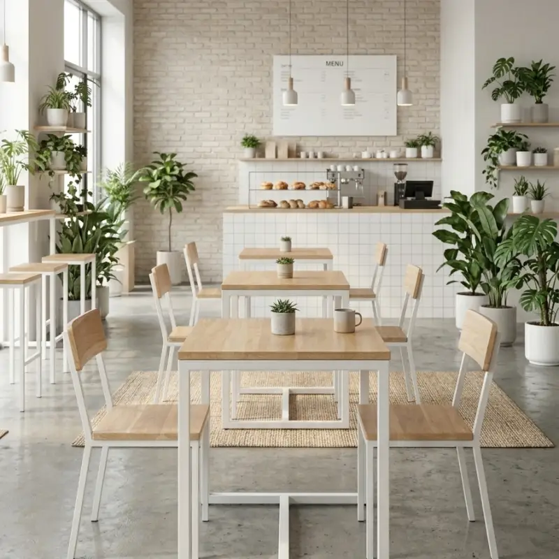 Set Meja Makan Cafe Rangka Besi Top Kayu [2]
