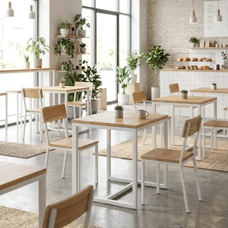Set Meja Makan Cafe Rangka Besi Top Kayu [3]