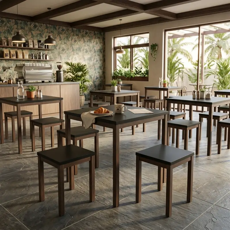 Set Meja Stool Cafe Dua Kursi Finishing Hitam Walnut [2]