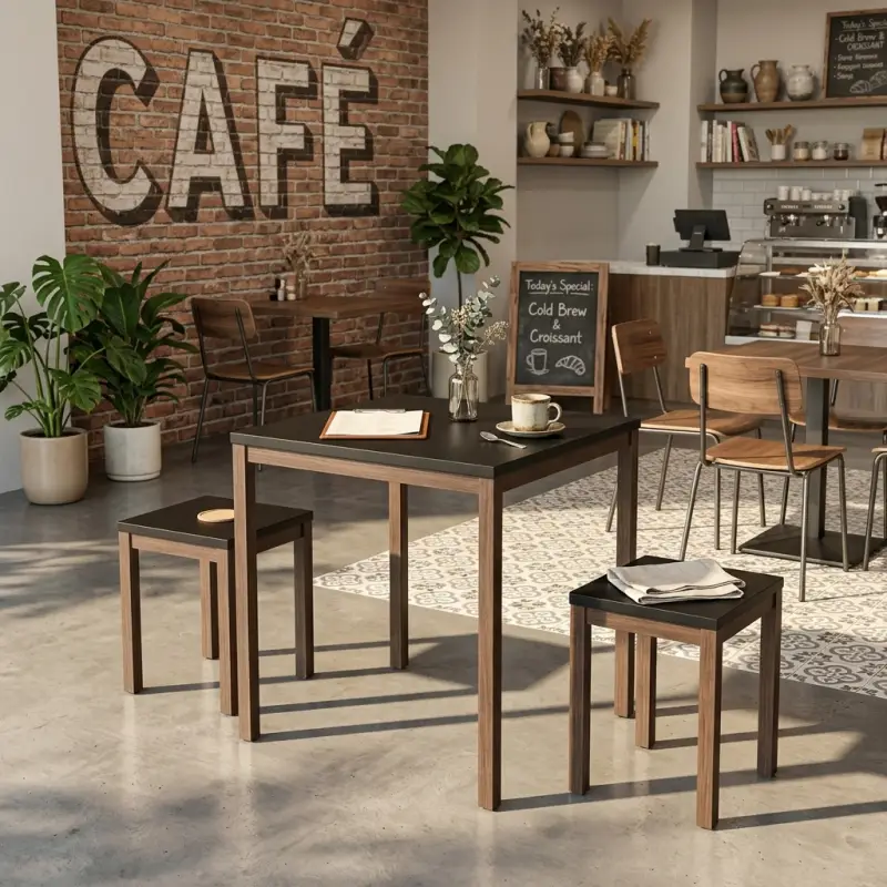 Set Meja Stool Cafe Dua Kursi Finishing Hitam Walnut [3]