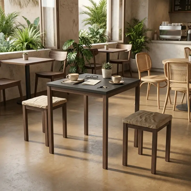 Set Meja Stool Cafe Dua Kursi Finishing Hitam Walnut [4]