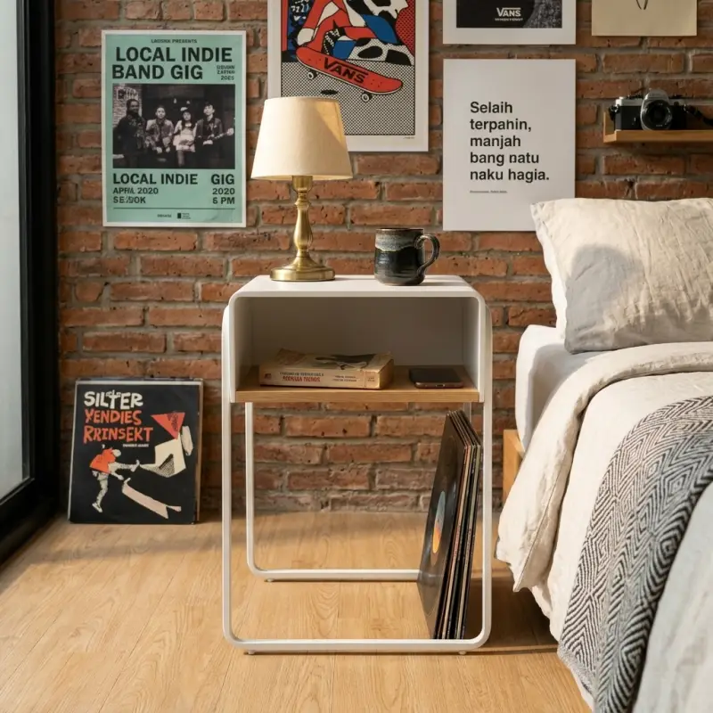 Side Table Besi dengan Rak Kayu Open Shelf [3]