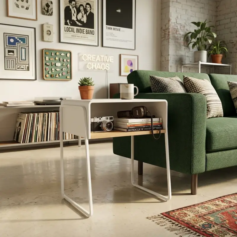 Side Table Besi dengan Rak Kayu Open Shelf [4]