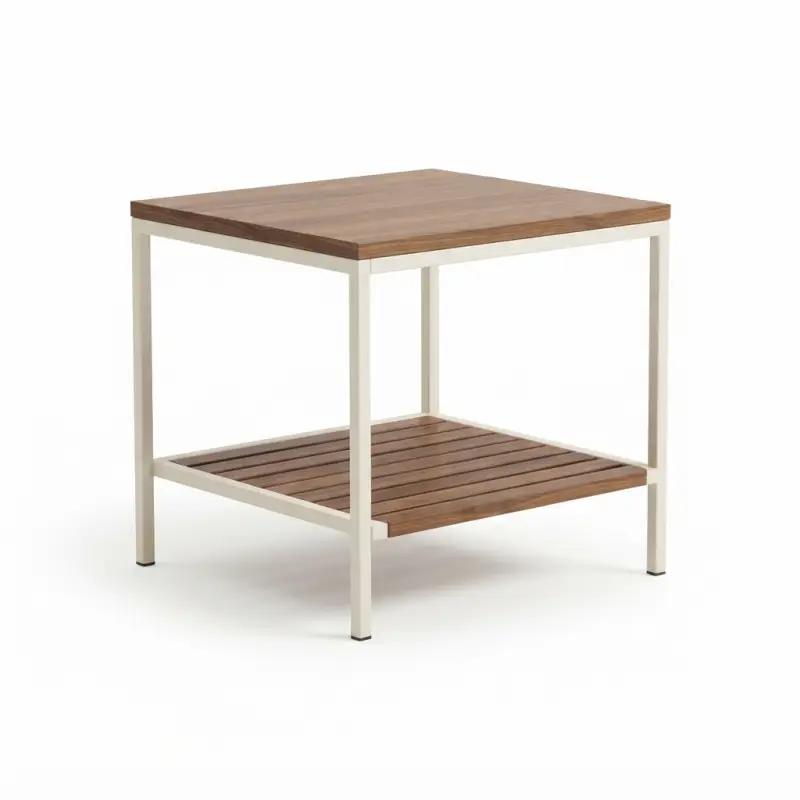 Side Table Besi Kayu Dua Tingkat dengan Rak Bawah [5]