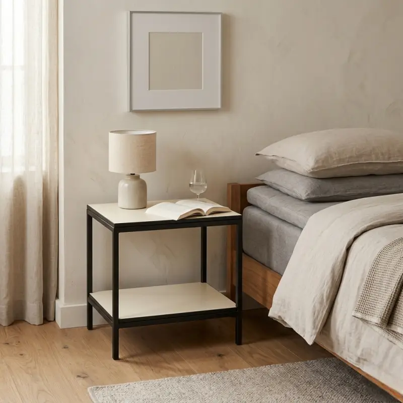 Side Table Besi Rangka Hitam Top Panel Krem Dua Lapis [3]