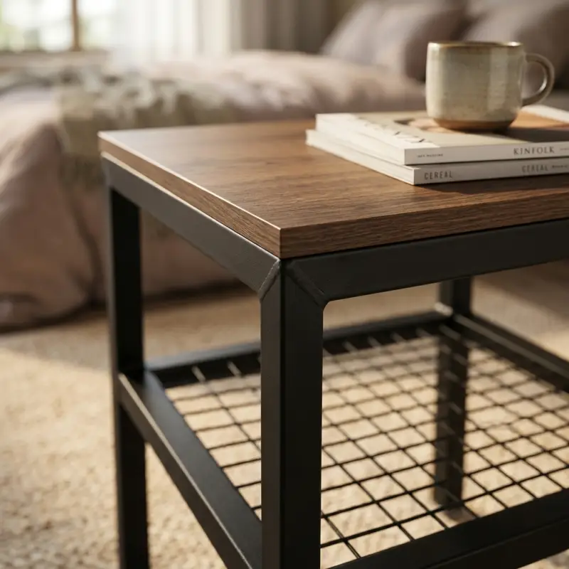 Side Table Industrial Top Kayu Rak Kawat Besi [3]