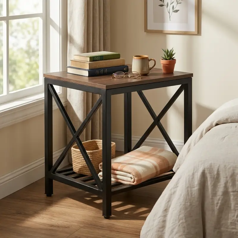 Side Table Industrial X-Frame Top Kayu Rak Besi [3]