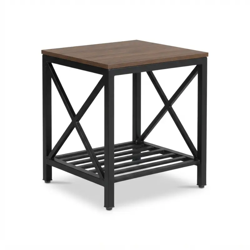 Side Table Industrial X-Frame Top Kayu Rak Besi [5]