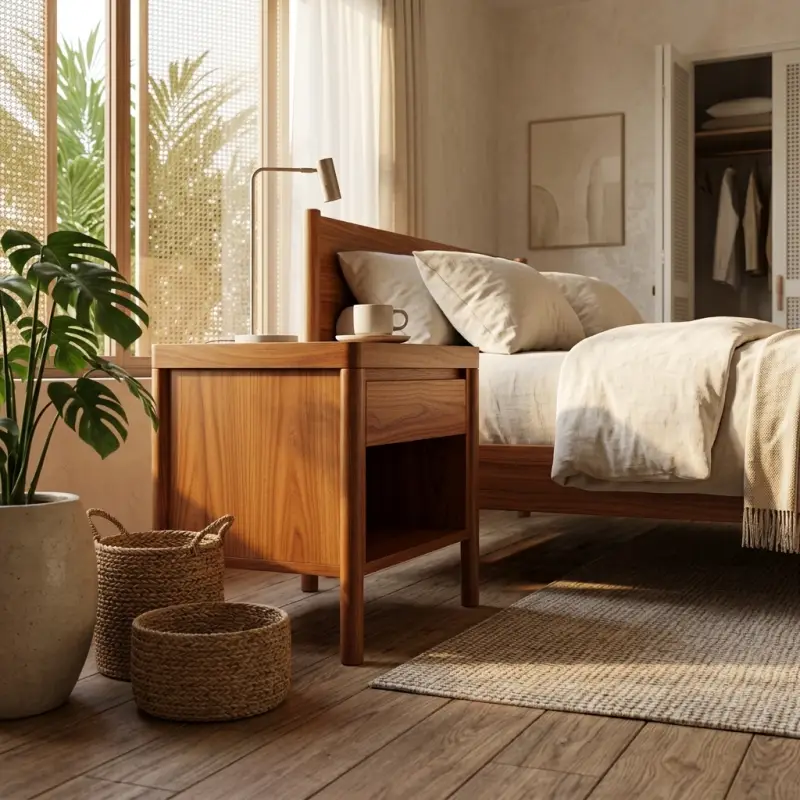 Side Table Kayu Jati 1 Laci Open Shelf Gaya Skandinavian [3]
