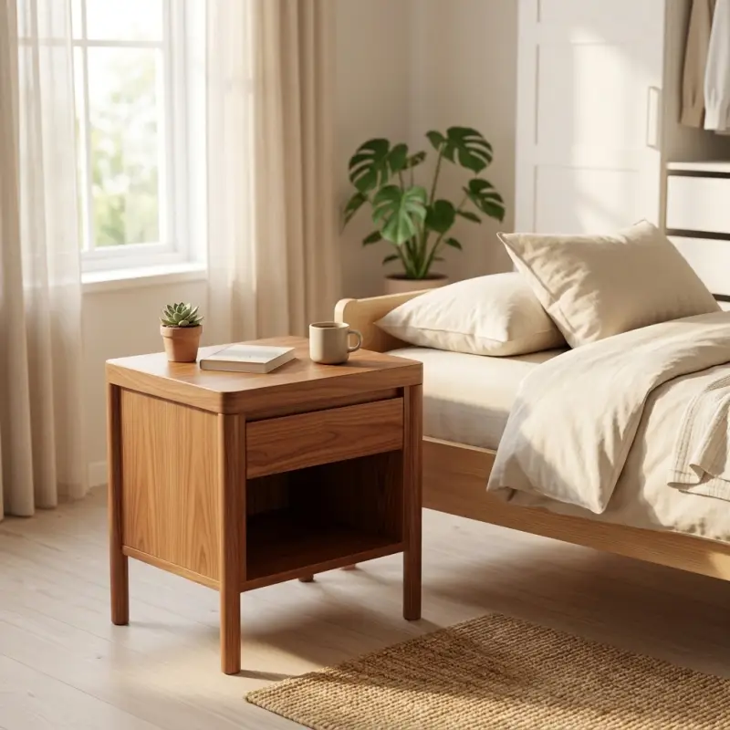 Side Table Kayu Jati 1 Laci Open Shelf Gaya Skandinavian [4]
