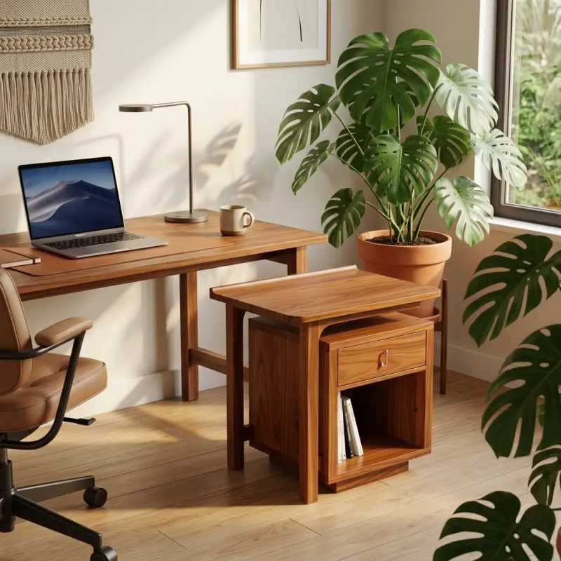 Side Table Kayu Jati dengan Laci dan Rak Terbuka [2]