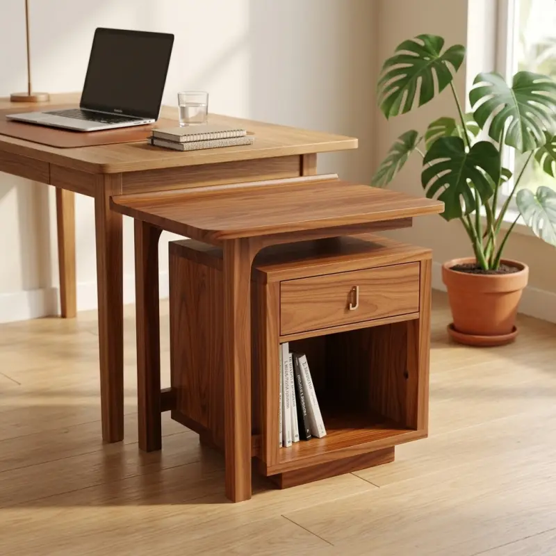 Side Table Kayu Jati dengan Laci dan Rak Terbuka [4]