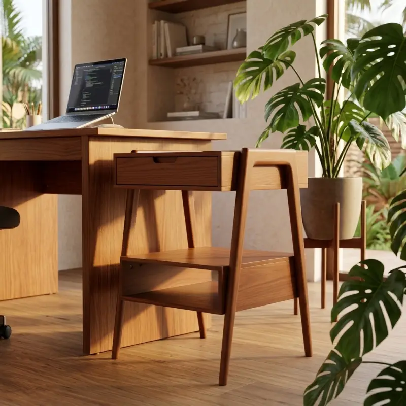 Side Table Kayu Laci 1 Pintu dengan Rak Terbuka Gaya Skandinavia [3]