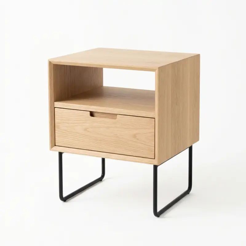 Side Table Kayu Laci Satu dengan Rak Terbuka Kaki Besi [5]
