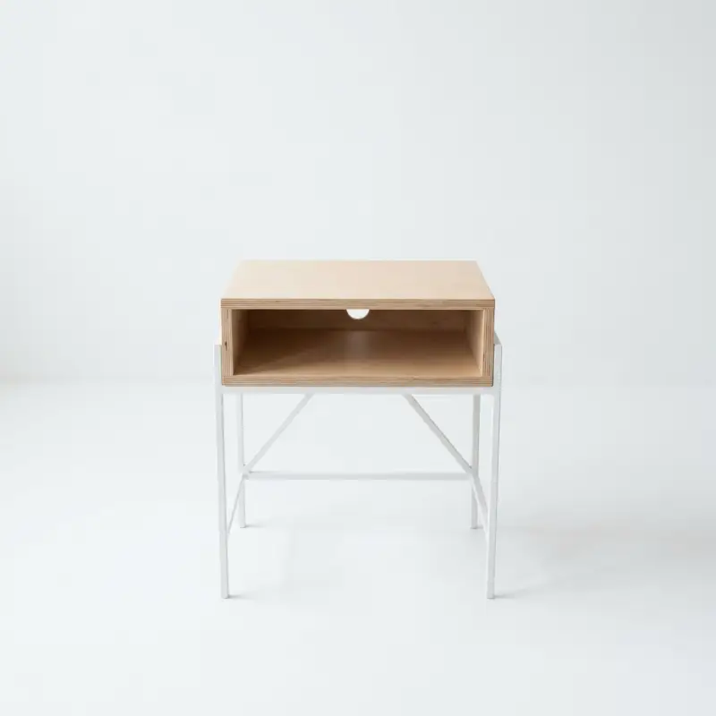 Side Table Kayu Plywood Open Shelf Rangka Besi Putih [5]
