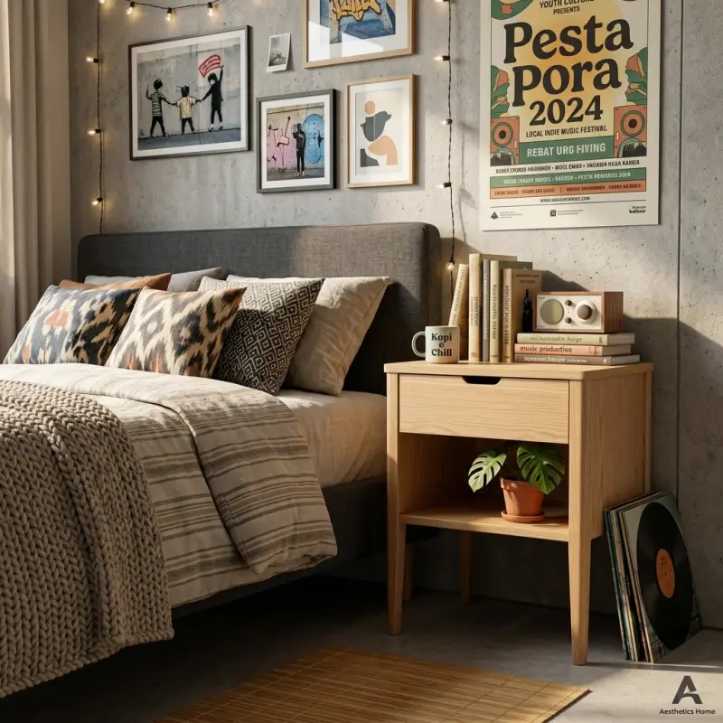 Side Table Kayu Skandinavis 1 Laci Open Shelf [3]