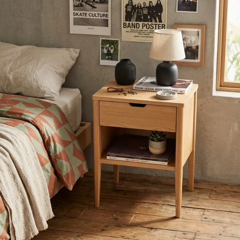 Side Table Kayu Skandinavis 1 Laci Open Shelf [4]