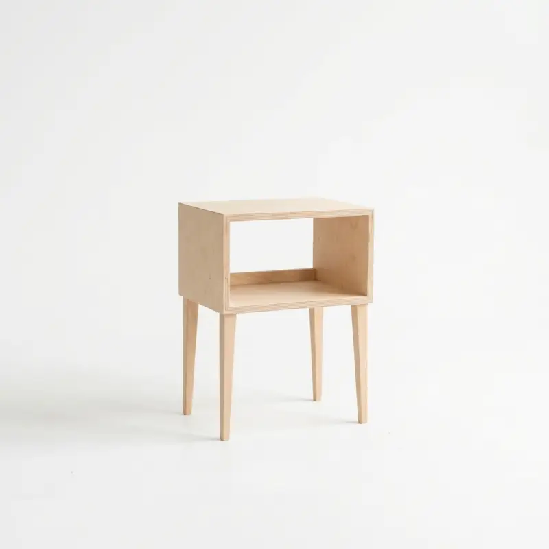 Side Table Open Shelf Kayu Plywood Kaki Lancip [5]