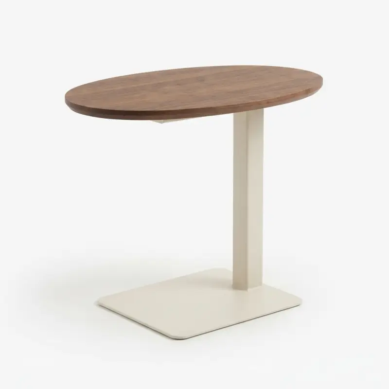 Side Table Oval Top Kayu Walnut Kaki Besi [5]