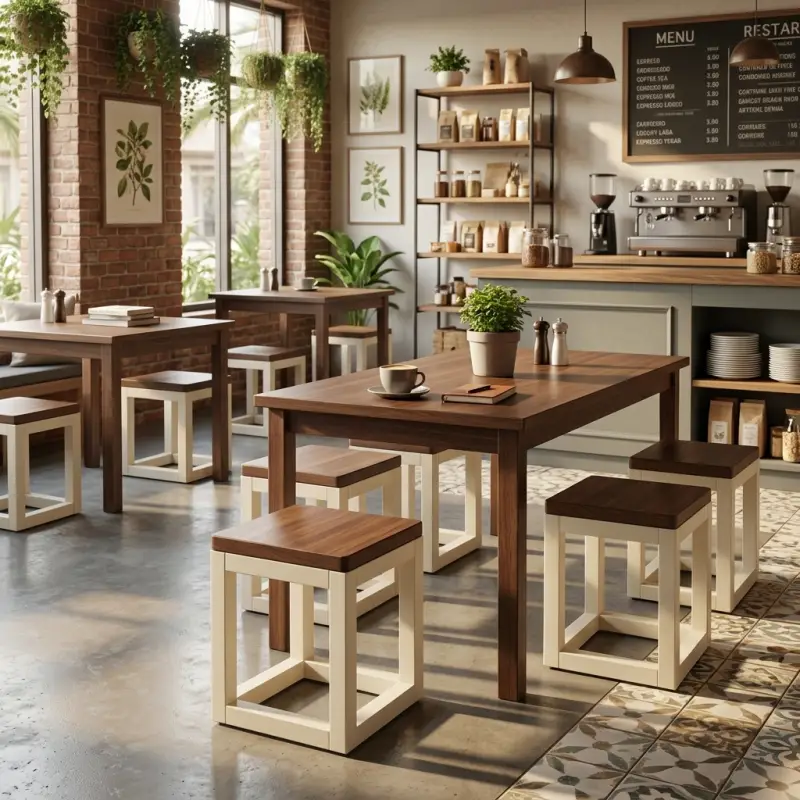 Stool Cafe Kayu Rangka Kotak Dua Tone [3]