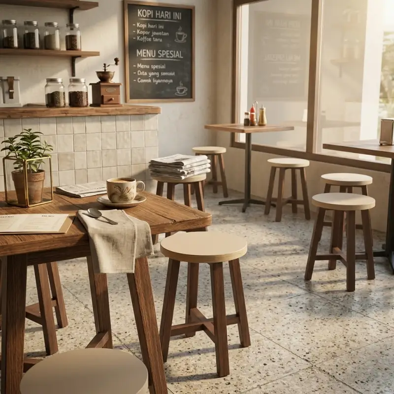 Stool Cafe Kayu Solid Dudukan Bulat [3]