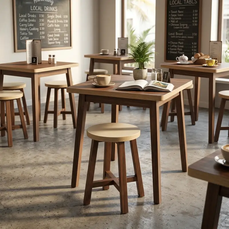 Stool Cafe Kayu Solid Dudukan Bulat [4]