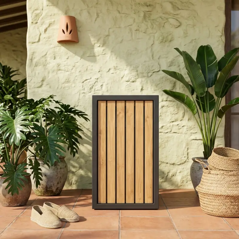 Tempat Sampah Outdoor Besi Kayu dengan Penutup Swing [2]