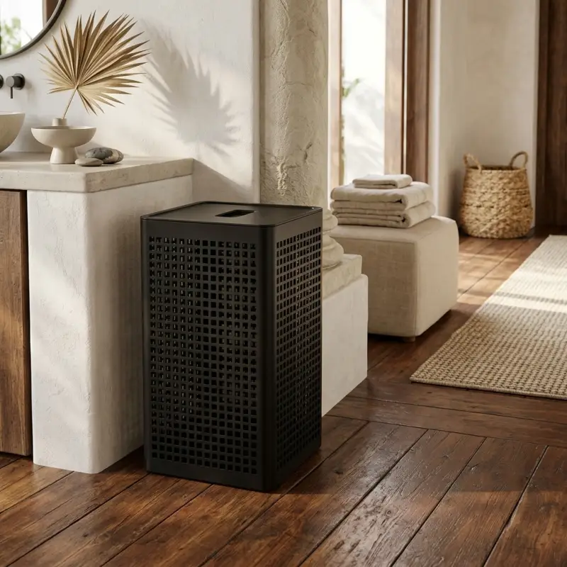 Tempat Sampah Perforated Metal Motif Grid dengan Tutup [2]