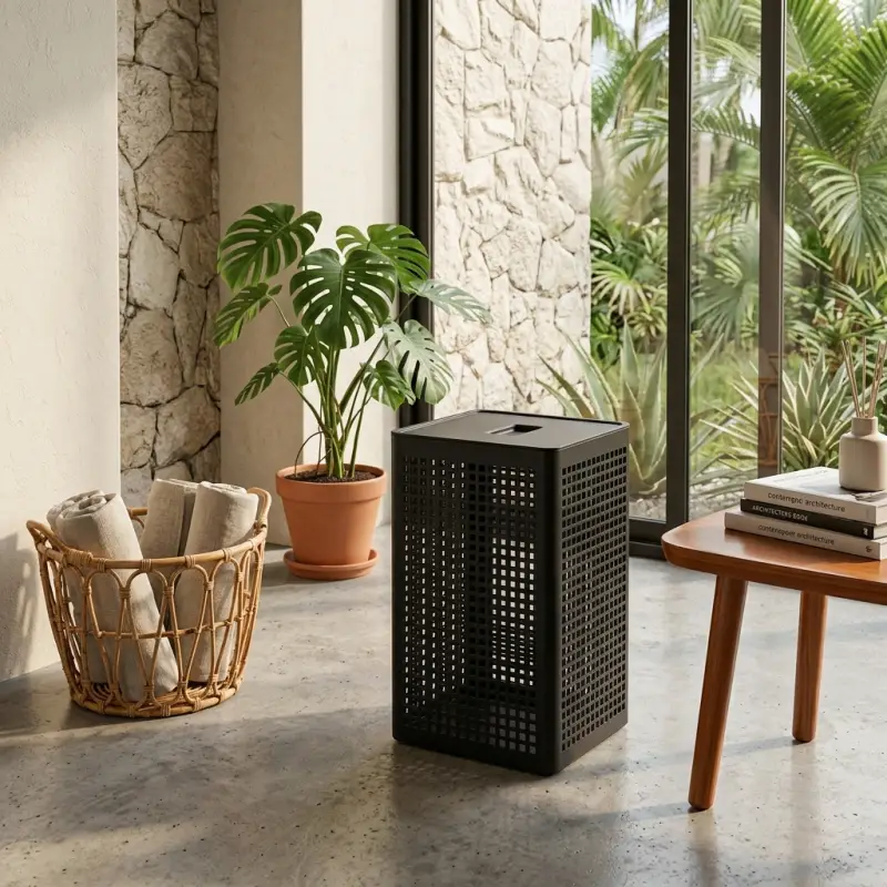 Tempat Sampah Perforated Metal Motif Grid dengan Tutup [3]