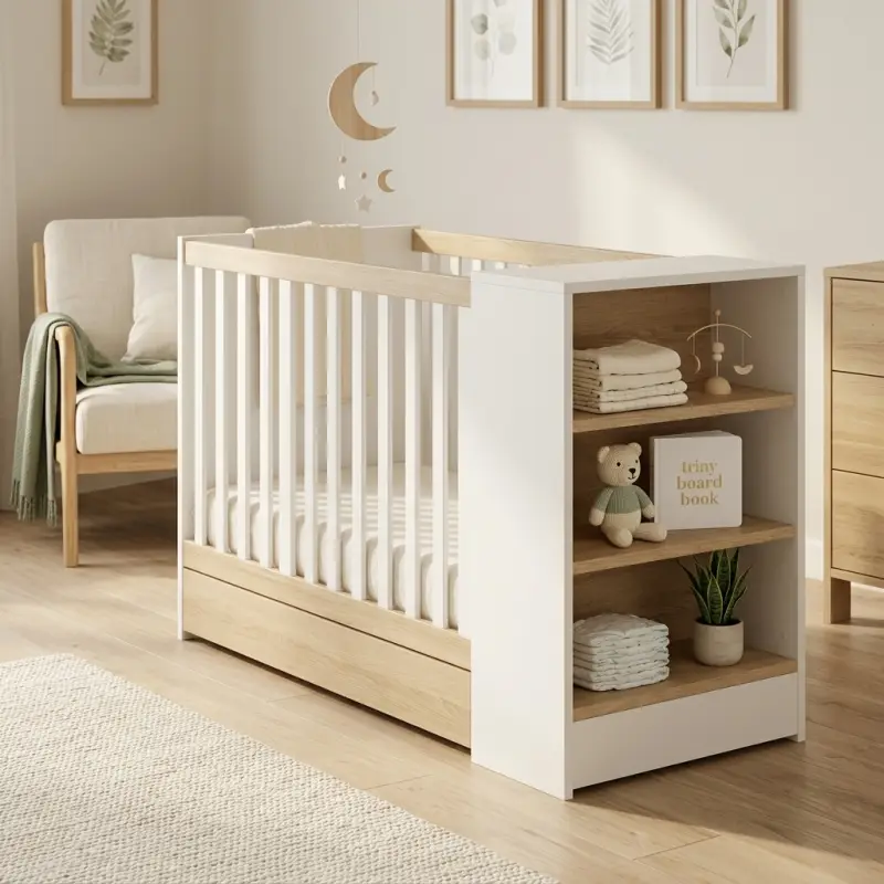 Tempat Tidur Bayi dengan Rak Penyimpanan Samping [4]