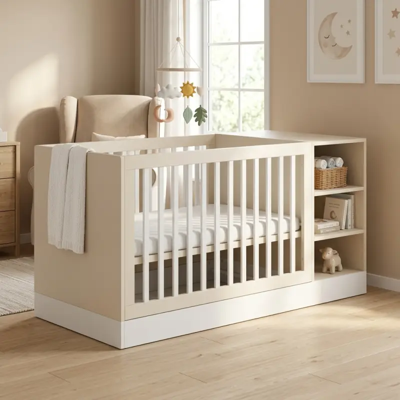 Tempat Tidur Bayi dengan Rak Penyimpanan Terintegrasi [2]