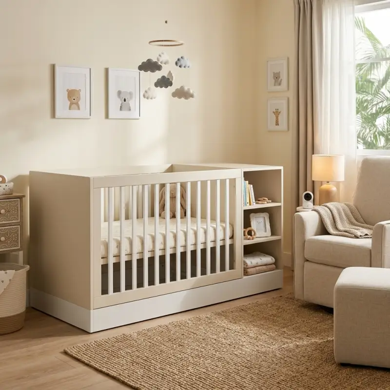 Tempat Tidur Bayi dengan Rak Penyimpanan Terintegrasi [3]