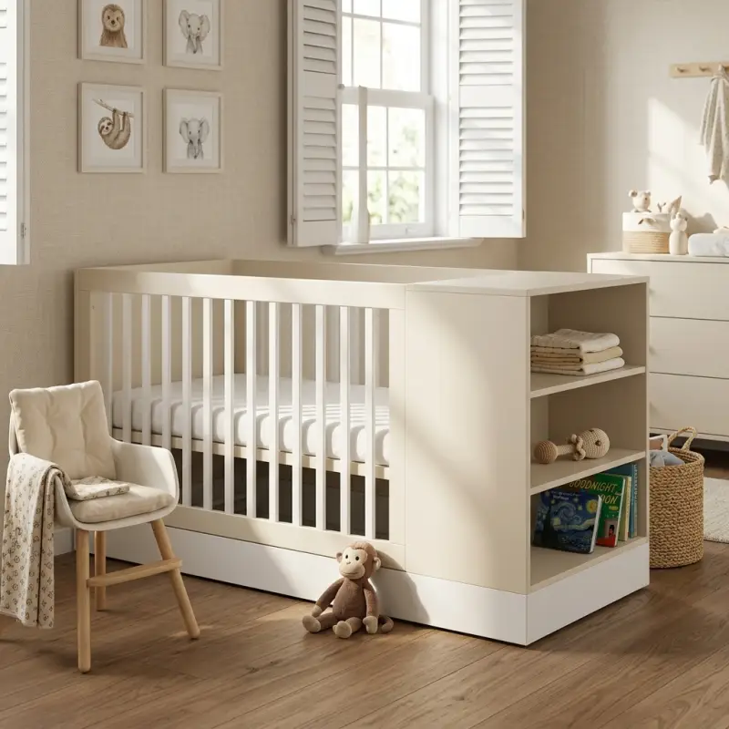 Tempat Tidur Bayi dengan Rak Penyimpanan Terintegrasi [4]