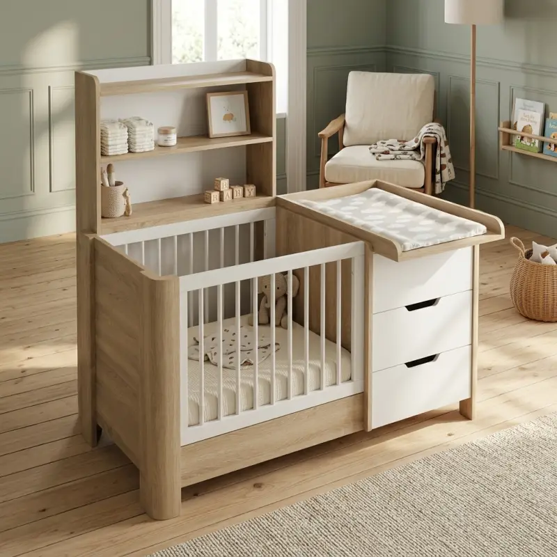 Tempat Tidur Bayi dengan Rak Penyimpanan Terintegrasi [2]