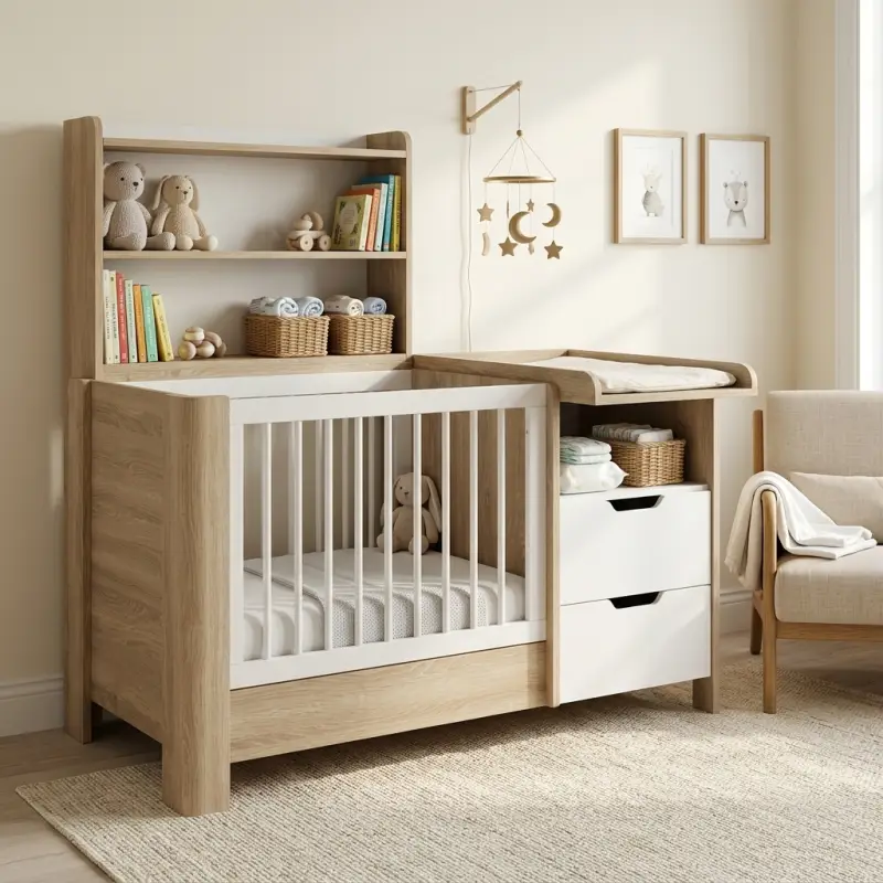 Tempat Tidur Bayi dengan Rak Penyimpanan Terintegrasi [3]