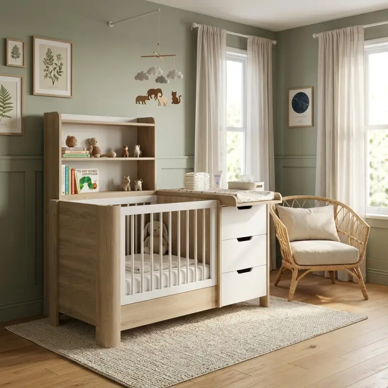 Tempat Tidur Bayi dengan Rak Penyimpanan Terintegrasi [4]