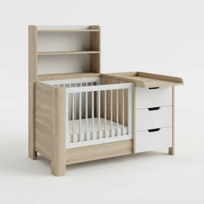 Tempat Tidur Bayi dengan Rak Penyimpanan Terintegrasi [5]