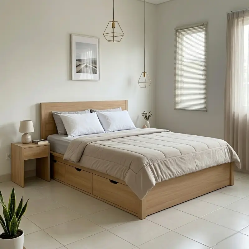 Tempat Tidur Kayu dengan Laci Penyimpanan Bawah [2]