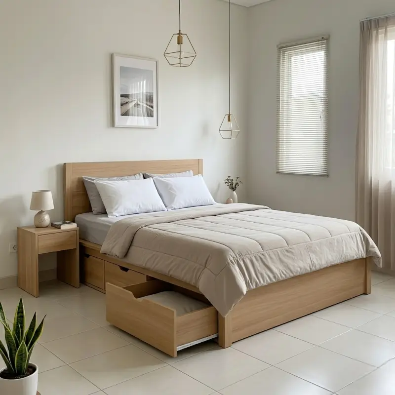 Tempat Tidur Kayu dengan Laci Penyimpanan Bawah [3]