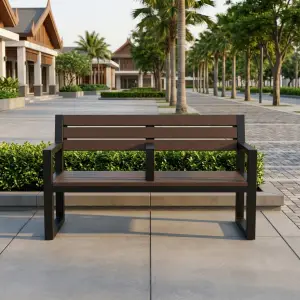 Bangku Taman Besi Kayu Minimalis dengan Armrest