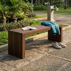 Bangku Taman Kayu Solid Panel Leg