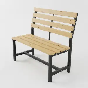 Bangku Taman Rangka Besi Finishing Tekstur dengan Dudukan Slat Kayu