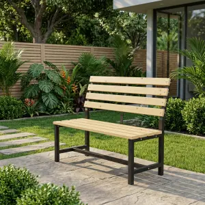 Bangku Taman Rangka Besi Finishing Tekstur dengan Dudukan Slat Kayu [2]