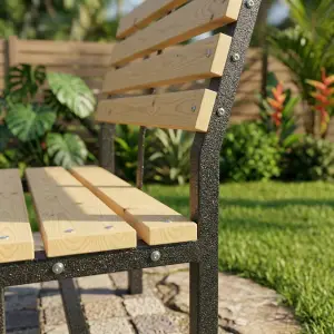 Bangku Taman Rangka Besi Finishing Tekstur dengan Dudukan Slat Kayu [3]