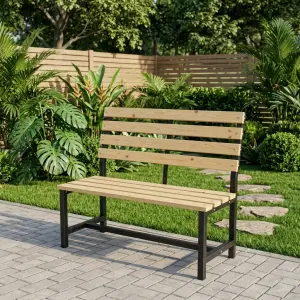 Bangku Taman Rangka Besi Finishing Tekstur dengan Dudukan Slat Kayu [5]